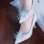 Charming Grey Crystal Wedding Shoes 2020 Lace 8 cm Stiletto Heels Pointed Toe Wedding Pumps