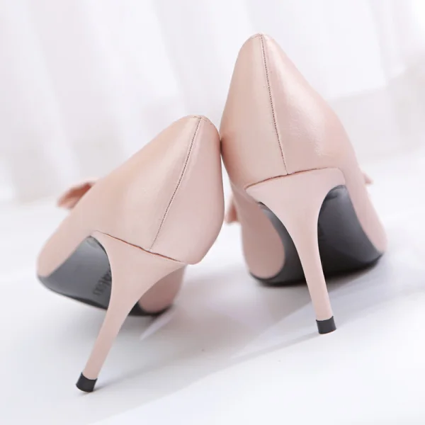 Elegant Burgundy Prom Satin Pumps 2020 Leather Bow 8 cm Stiletto Heels Pointed Toe Pumps
