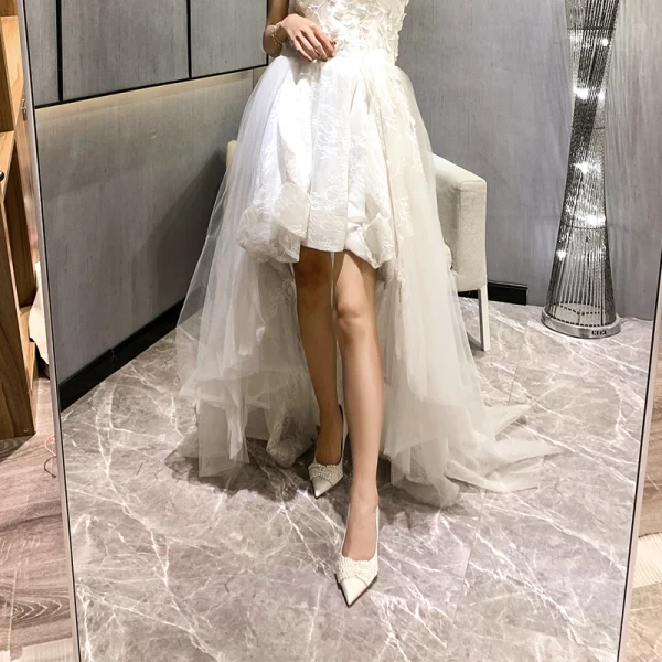 Eleganckie Białe Perła Buty Ślubne 2020 8 cm Szpilki Szpiczaste Ślub Czółenka