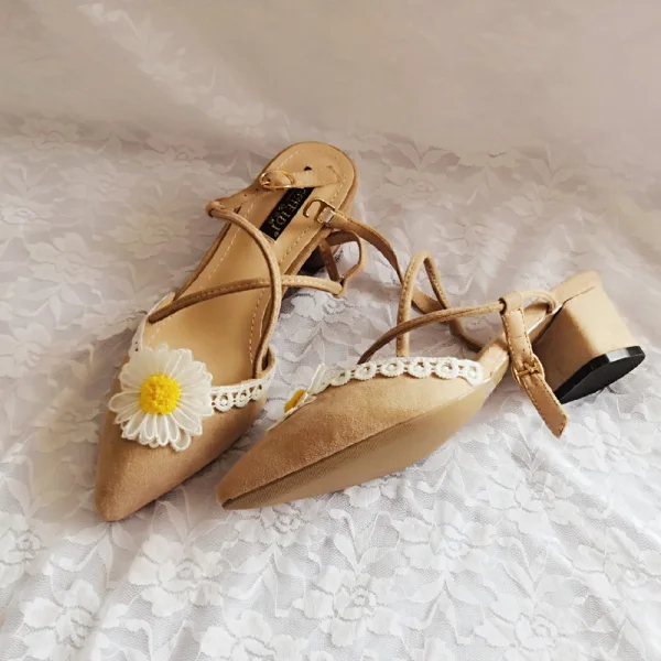 Chic / Beautiful Street Wear Lace Flower Womens Sandals 2020 X-Strap 5 cm Stiletto Heels Pointed Toe Sandals
