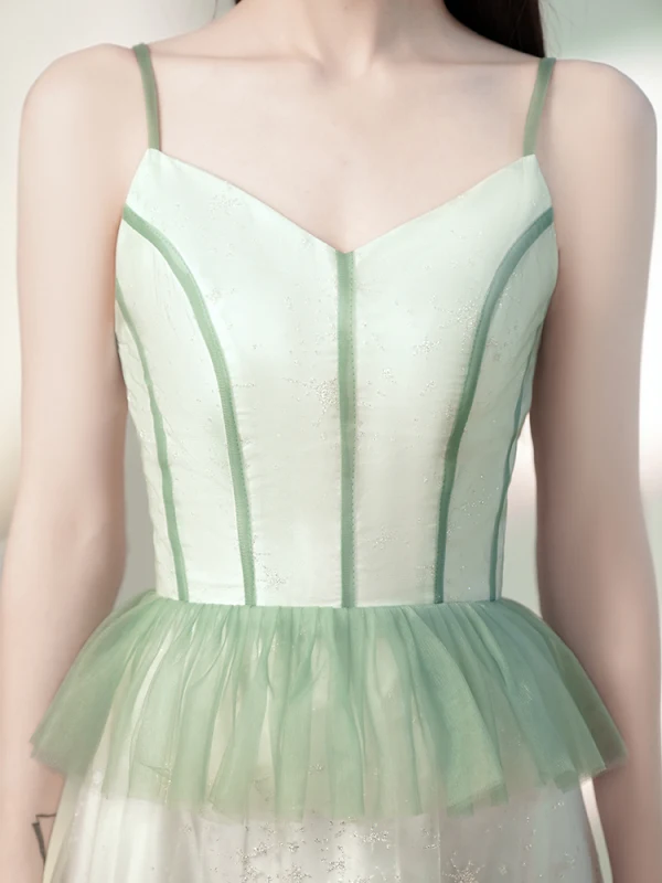 Chic / Beautiful Sage Green Evening Dresses  2020 A-Line / Princess Spaghetti Straps Sequins Sleeveless Backless Floor-Length / Long Formal Dresses