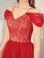 Charming Burgundy Evening Dresses  2020 A-Line / Princess Off-The-Shoulder Lace Short Sleeve Backless Cascading Ruffles Floor-Length / Long Formal Dresses