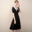 Elegant Black Satin Homecoming Graduation Dresses 2020 A-Line / Princess V-Neck Short Sleeve Knee-Length Formal Dresses