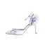 Elegante Weiß Brautschuhe 2020 Hochzeit Knöchelriemen Perle Strass Schleife 9 cm Stilettos Spitzschuh Sandaletten