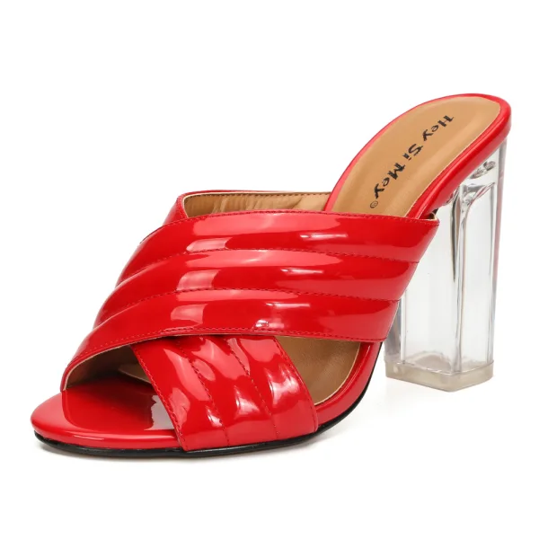 Chic / Beautiful Black Street Wear Womens Sandals 2020 Patent Leather 10 cm Thick Heels Open / Peep Toe Sandals