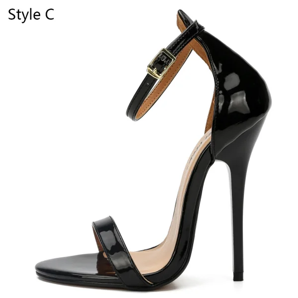 Schlicht Schwarz Karneval Club Sandalen Damen 2020 Knöchelriemen 13 cm Stilettos Peeptoes Sandaletten