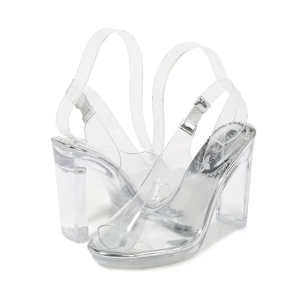 Sexy Transparent Silver Street Wear Slingbacks Womens Sandals 2020 11 cm Thick Heels Open / Peep Toe Sandals