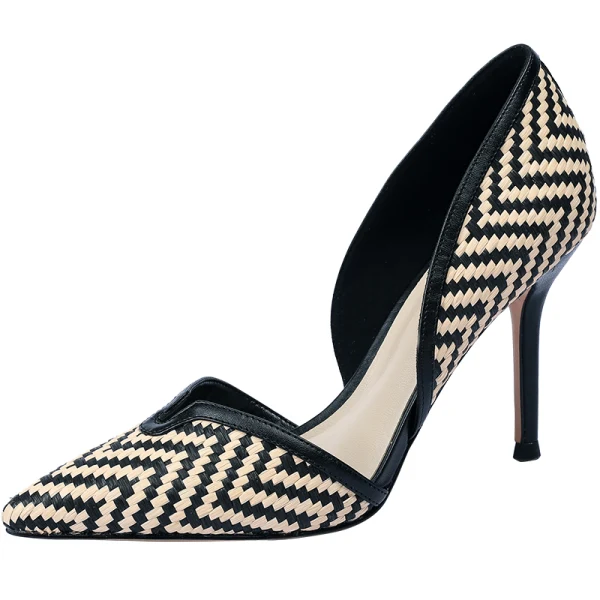 Chic / Beautiful Black Street Wear Womens Sandals 2020 Striped 8 cm Stiletto Heels Pointed Toe Sandals