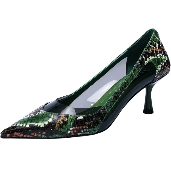 Chic / Beautiful Dark Green Street Wear Pumps 2020 Snakeskin Print 5 cm Stiletto Heels Pointed Toe Pumps