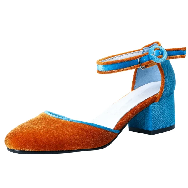 Chic / Belle Orange Cocktail Daim Sandales Femme 2020 Bride Cheville 4 cm Talons Épais Talon Bas À Bout Pointu Sandales