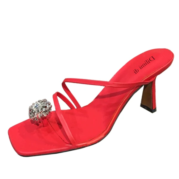 Modest / Simple Black Street Wear Rhinestone Womens Sandals 2020 7 cm Stiletto Heels Open / Peep Toe Sandals