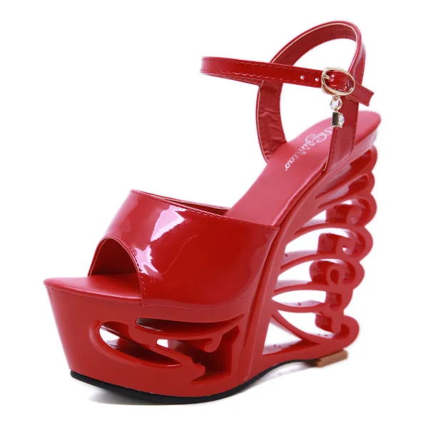 Unique Noire Club de carnaval Sandales Femme 2020 Bride Cheville 15 cm Compensées Peep Toes / Bout Ouvert Sandales