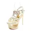 Unique Beige Club de carnaval Faux Diamant Sandales Femme 2020 Bride Cheville 16 cm Talons Aiguilles Peep Toes / Bout Ouvert Sandales