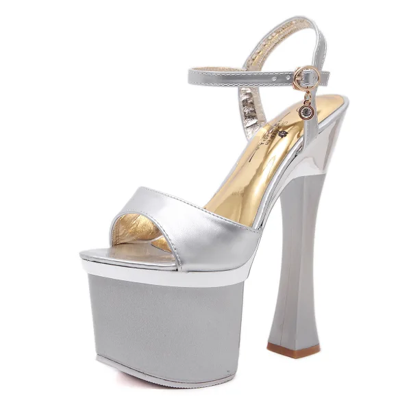 Najpiękniejsze / Ekskluzywne Czarne Karnawał Sandały Damskie 2020 Z Paskiem 17 cm Grubym Obcasie Peep Toe Sandały