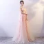 Élégant Perle Rose Robe De Soirée 2018 Princesse Appliques Perlage Paillettes V-Cou Noeud Dos Nu Sans Manches Longue Robe De Ceremonie