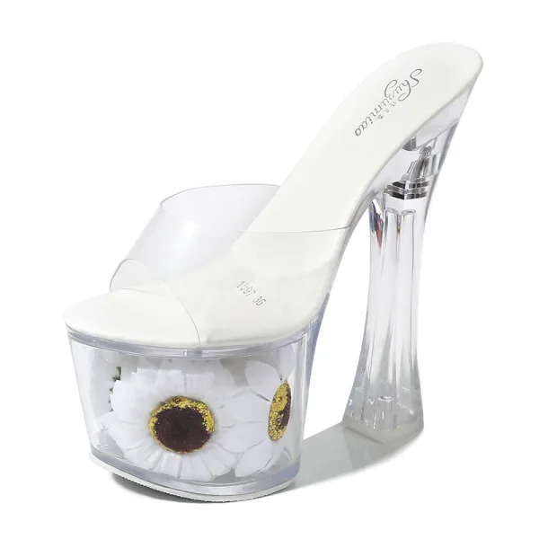 Chic / Beautiful White Summer Outdoor / Garden Crystal Womens Sandals 2020 17 cm Thick Heels Open / Peep Toe Sandals