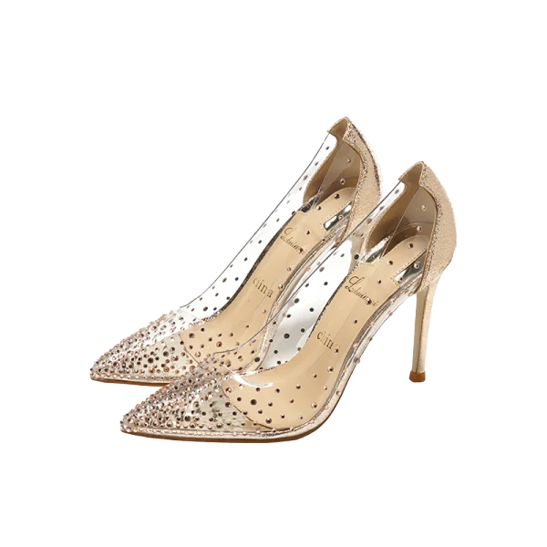 Sexy Transparent Silber Abend Strass Pumps 2021 10 cm Stilettos Spitzschuh Pumps Hochhackige