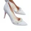 Elegant White Wedding Lace Wedding Shoes 2020 Leather Pearl Rhinestone 9 cm Stiletto Heels Pointed Toe Pumps