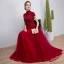 Chinese style Burgundy Evening Dresses  2018 A-Line / Princess Beading Crystal Sequins High Neck Short Sleeve Floor-Length / Long Formal Dresses