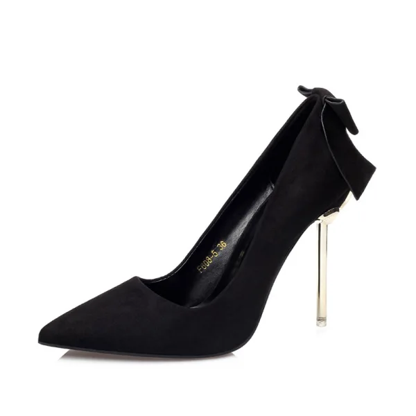 Enkel Grå Kontor OL Sløyfe Suede Pumps 2020 10 cm Stiletthæler Spisse Pumps