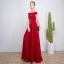Modest / Simple Burgundy Evening Dresses  2018 A-Line / Princess Off-The-Shoulder Backless Sleeveless Floor-Length / Long Formal Dresses