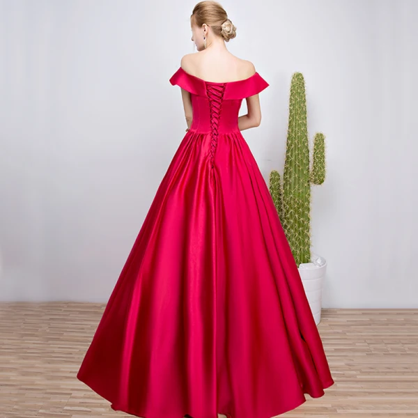 Modest / Simple Burgundy Prom Dresses 2018 A-Line / Princess Off-The-Shoulder Backless Sleeveless Tea-length Formal Dresses
