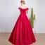 Modest / Simple Burgundy Prom Dresses 2018 A-Line / Princess Off-The-Shoulder Backless Sleeveless Tea-length Formal Dresses