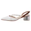 Chic / Belle Été Lavande Rendez-vous Perle Sandales Femme 2020 Cuir Slingbacks 4 cm Talon Bas Talons Épais À Bout Pointu Sandales
