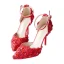 Charmig Elfenben Spets Blomma Brudskor 2020 Rhinestone Ankelband 9 cm Stilettklackar Spetsiga Bröllop Sandaler