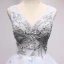 Chic / Beautiful Grey Sky Blue Party Dresses 2018 A-Line / Princess Beading Crystal Pearl Appliques V-Neck Backless Sleeveless Short Formal Dresses