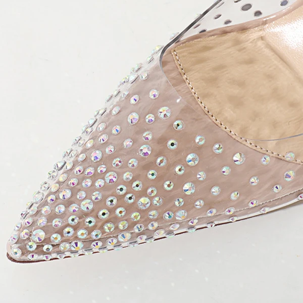 Transparent Sexy Nude Abend Strass Pumps 2020 10 cm Stilettos Spitzschuh Pumps