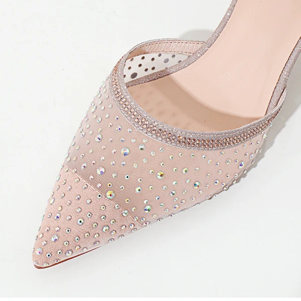 Charming Nude Casual Rhinestone Womens Sandals 2020 5 cm Stiletto Heels Pointed Toe Sandals