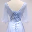 Chic / Beautiful Sky Blue Prom Dresses 2018 A-Line / Princess Appliques Bow Rhinestone Scoop Neck Backless 1/2 Sleeves Floor-Length / Long Formal Dresses