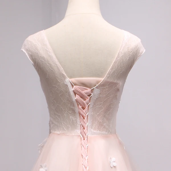 Élégant Perle Rose Robe De Bal 2018 Princesse Perlage Perle Paillettes En Dentelle Fleur Volants en Cascade Encolure Dégagée Dos Nu Sans Manches Train De Balayage Robe De Ceremonie