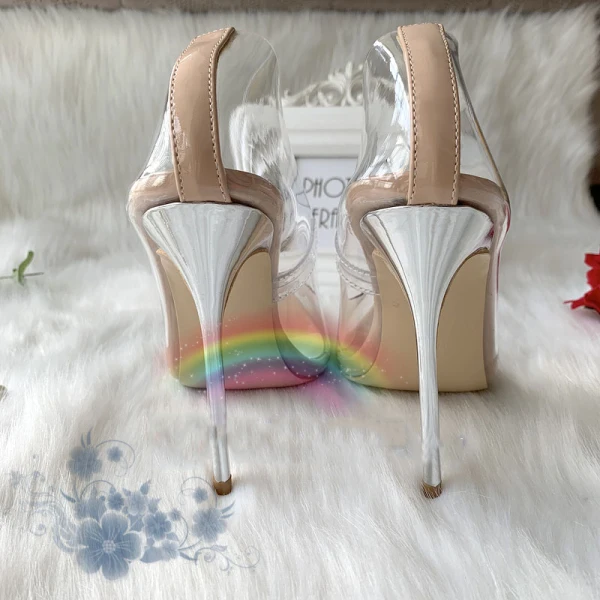 Sexy Transparent Nude Cocktail Party Pumps 2020 Leather 12 cm Stiletto Heels Pointed Toe Pumps