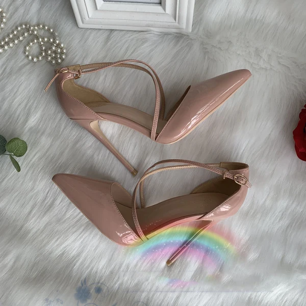Chic / Beautiful Nude Street Wear Womens Sandals 2020 Leather X-Strap 12 cm Stiletto Heels Pointed Toe Sandals