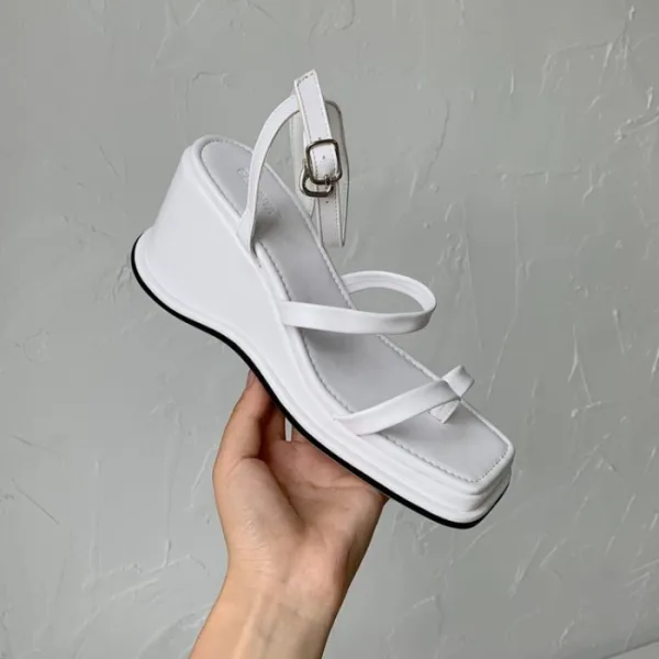 Simple Noire Plage Sandales Femme 2020 Bride Cheville 7 cm Compensées Peep Toes / Bout Ouvert Sandales