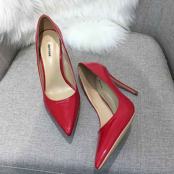 Schöne Burgunderrot Büro OL Leder Pumps 2020 10 cm Stilettos Spitzschuh Pumps