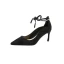 Schlicht Schwarz Leder Cocktail Wildleder Pumps 2020 Schleife Knöchelriemen 9 cm Stilettos Spitzschuh Pumps