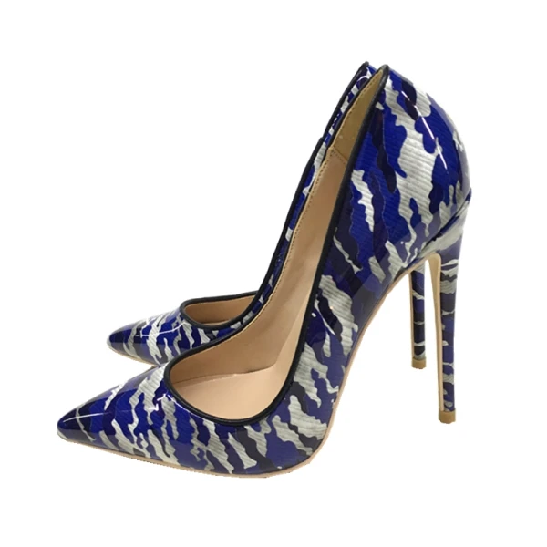 Chic / Beautiful Ocean Blue Cocktail Party Doodle Pumps 2020 12 cm Stiletto Heels Pointed Toe Pumps