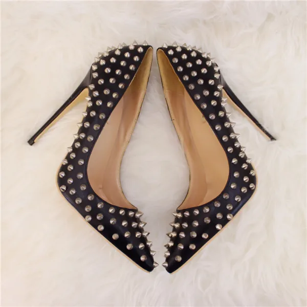 Amazing / Unique Black Rave Club Rivet Pumps 2020 Leather 10 cm Stiletto Heels Pointed Toe Pumps