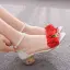 Schöne Weiß Freizeit Sandalen Damen 2020 Knöchelriemen Rot Blumen 4 cm Thick Heels Low Heel Peeptoes Sandaletten