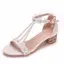 Elegant Ivory Outdoor / Garden Womens Sandals 2020 Pearl T-Strap Rhinestone Lace Flower 4 cm Thick Heels Low Heel Open / Peep Toe Sandals