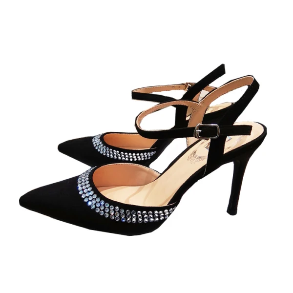 Chic / Beautiful Black Street Wear Womens Sandals 2020 Ankle Strap Rhinestone 9 cm Stiletto Heels Pointed Toe Sandals