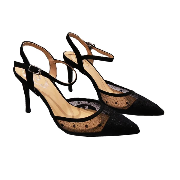 Chic / Beautiful Black Street Wear Slingbacks Womens Sandals 2020 9 cm Stiletto Heels Pointed Toe Sandals