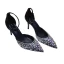 Schöne Schwarz Cocktail Strass Sandalen Damen 2020 Leder Knöchelriemen 9 cm Stilettos Spitzschuh Sandaletten