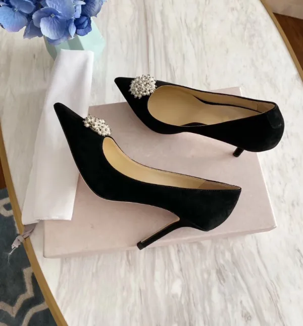 Eleganta Mocka Pärla Hall Pumps 2020 10 cm Stilettklackar Spetsiga Pumps