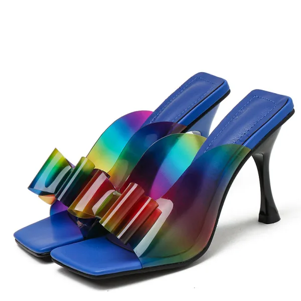 Piękne Zużycie ulicy Lato Kokarda Pantofle & Klapki 2020 9 cm Szpilki Peep Toe Sandały Damskie