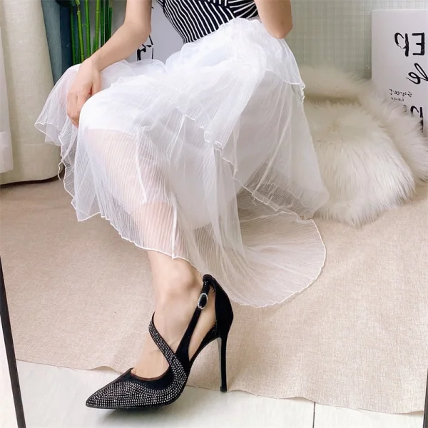 Chic / Beautiful Black Cocktail Party Leather Womens Shoes 2020 Rhinestone 9 cm Stiletto Heels Pointed Toe Heels