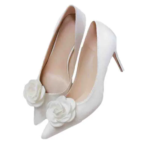 Eleganta Vita Bal Blomma Pumps 2020 9 cm Stilettklackar Spetsiga Pumps
